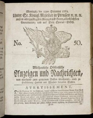 No. 50. Montags, den 13ten December 1762.