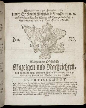 No. 50. Montags, den 13ten December 1762.