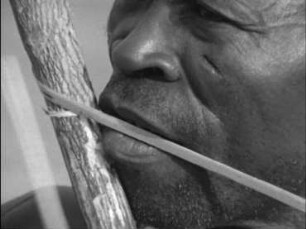 Baule (Westafrika, Elfenbeinküste) - Spielen eines Musikbogens