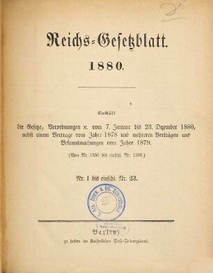 Reichsgesetzblatt. 1880