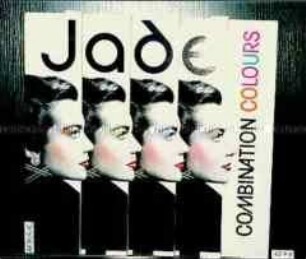 Werbeschild mit Aufdruck "Jade COMBINATION Colours" (Abbildung: vier geschminkte Frauengesichter im Profil)