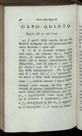 Parte III. Capo V. Capo Quinto Regola del tre neu rotti.