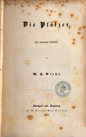 Die Pfälzer : ein rheinisches Volksbild