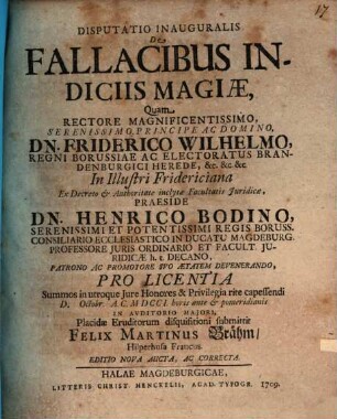 Disp. inaug. de fallacibus indiciis magiae