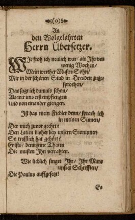 An den Wolgelahrten Herrn Übersetzer.