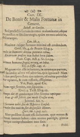 Cap. IX. De Bonis & Malis Fortunae in Genere.