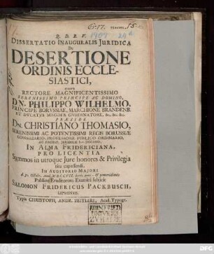 Dissertatio Inauguralis Juridica De Desertione Ordinis Ecclesiastici