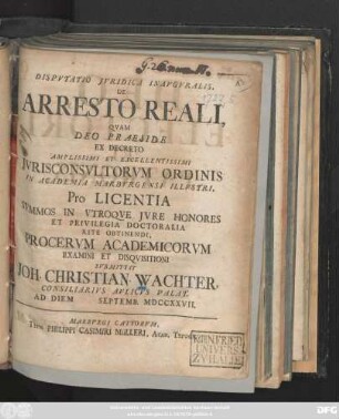 Dispvtatio Jvridica Inavgvralis, De Arresto Reali