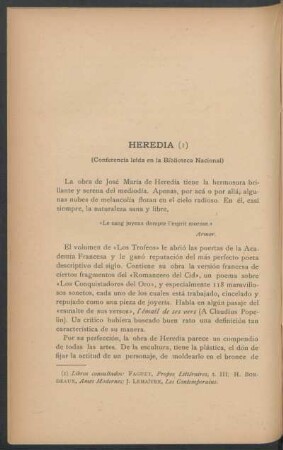 Heredia : (Conferencia leída en la Biblioteca Nacional)