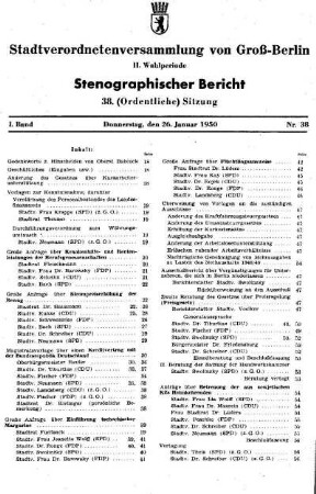 Nr. 38, 26. Januar 1950, Ordentliche Sitzung