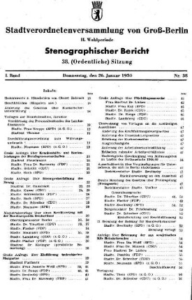 Nr. 38, 26. Januar 1950, Ordentliche Sitzung