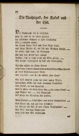 Die Nachtigall, der Kukuk und der Esel.