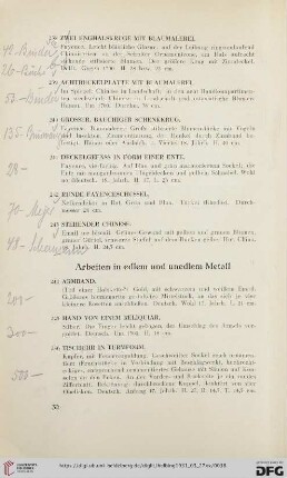 Arbeiten in edlem und unedlem Metall (Nr. 244-252)