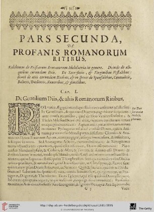Pars secunda, de profanis romanorum ritibus.