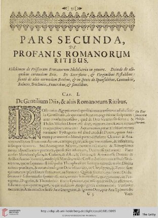 Pars secunda, de profanis romanorum ritibus.