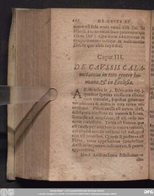 Caput III. De Caussis Calamitatum in toto genere humano, [et] in Ecclesia.