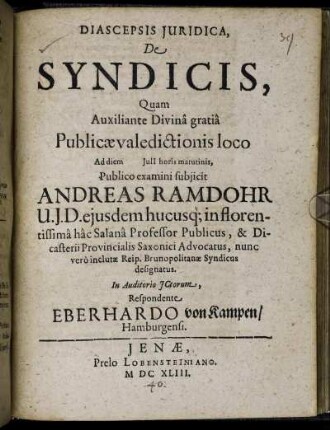 Diascepsis Iuridica, De Syndicis