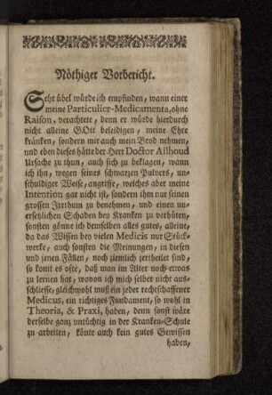 Nöthiger Vorbericht.