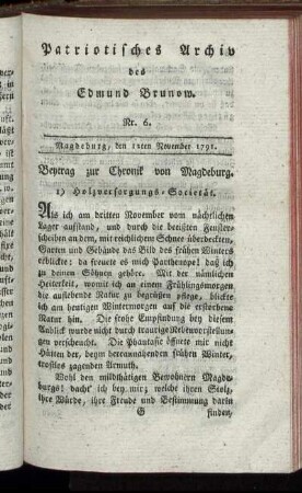 Nr. 6. Magdeburg, den 12ten November 1791