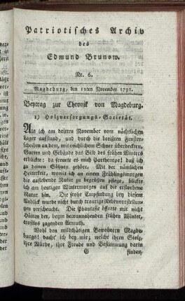 Nr. 6. Magdeburg, den 12ten November 1791