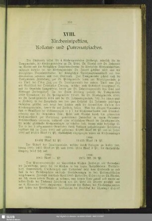 XVIII. Kircheninspektion, Kollatur- und Patronatssachen