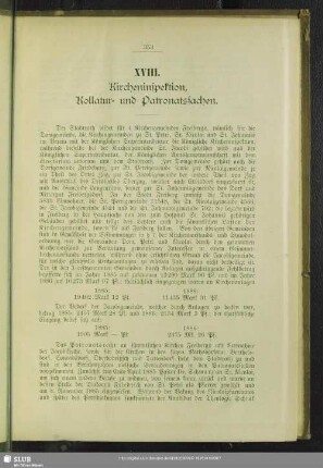 XVIII. Kircheninspektion, Kollatur- und Patronatssachen
