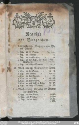 Register der Vorzeichen.