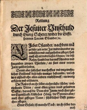 Rettung der Jesuiter Vnschuld wider die Gifftspinnen Lucam Osiander