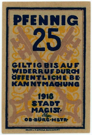 Geldschein / Notgeld, 25 Pfennig, 1918