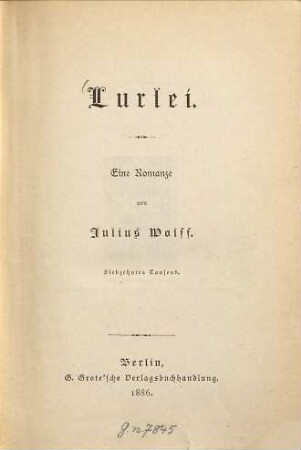 Lurlei : Eine Romanze