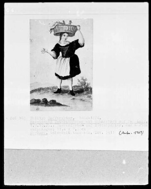 Hessische Bauern in Trachtenkleidung — Hessisches Bauernmädchen mit Hühnerkorb auf dem Kopf
