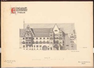 Fest- und Gesellschaftshaus für die deutsche Marine Schinkelwettbewerb 1899: Ansicht von W (Straßenseite) 1:150