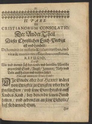 II. Pars. Est Christianorum Consolatio.