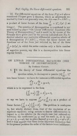 On linear differential equations (The theory of decomposition).