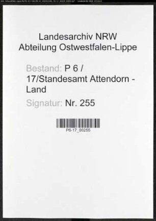 Sterberegister Standesamt Attendorn-Land