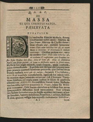 De Massa Ex Qua Christus Natus, Paeservata [!]