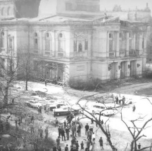 Leipzig. Sprengung der Ruine des 2. Gewandhauses zu Leipzig, 29. März 1968