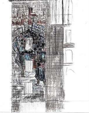 Gsaenger, Angela; München; Stadtmuseum, Fassadengestaltung, Marmorintarsien - Münchner Stadtansicht