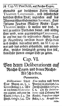 Cap. VI. Von denen Deliberationen auf Reichs-Tagen, und denen Reichs-Abschieden.