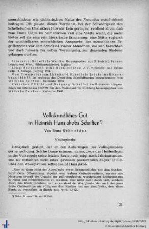 Volkskundliches Gut in Heinrich Hansjakobs Schriften.