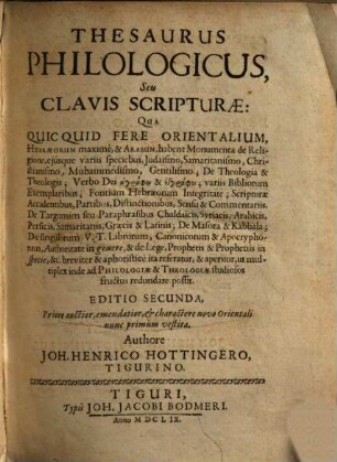 Thesaurus philologicus, seu clavis Scripturae