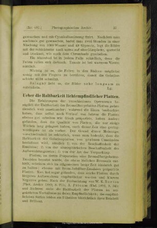 Ueber die Haltbarkeit lichtempfindlicher Platten