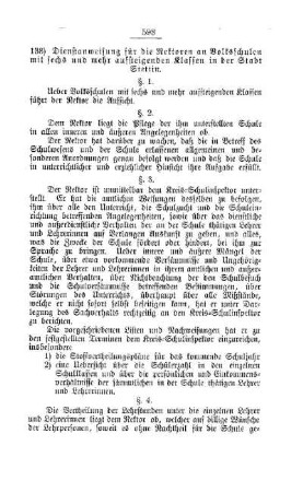 Dienstanweisung für die Rektoren an Volksschulen mit sechs und mehr aufsteigenden Klassen in der Stadt Stettin : [F. Oeffentliches Schulwesen]