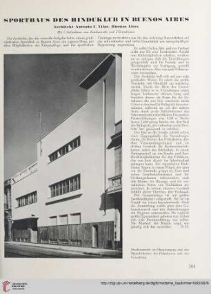 Sporthaus des Hinduklub in Buenos Aires : Architekt Antonio U. Vilar, Buenos Aires