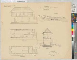 Entwurf zum Stellwerksgebäude "Mt" auf Rangier-Bahnhof Dortmund: Ansicht, Grundrisse, Schnitt, Lageplan, M. 1:50 Hgs, Sknr.: 1, Fanr.: 6, Bunr.: 2