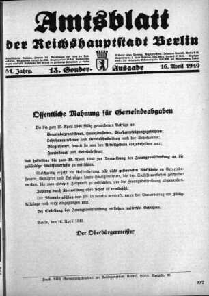13. Sonder-Ausgabe, 16. April 1940