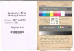 Entnazifizierung Karl Siegfried , geb. 17.07.1904 (Kuechenleiter)