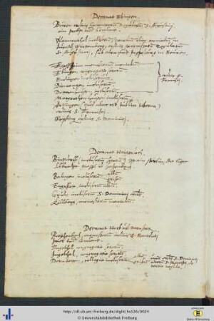 [10v-11v] Ordensniederlassungen nach Dekanaten: Ebingen, Haigerloch, Horb, Hechingen, Tübingen, Herrenberg, Trochtelfingen und Wurmlingen.