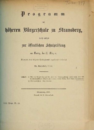 Programm der Höheren Bürgerschule zu Strausberg : durch welches zur öffentlichen Schulprüfung am ... ergebenst einladet. 1878/79