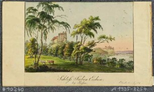 Das Schloss Siebeneichen südlich von Meißen, von Ernst von Miltitz, Blick Richtung Meißen in nordwestliche Richtung